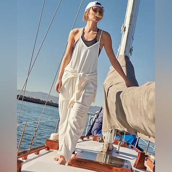 FP Movement by Free People Pants - FREE PEOPLE Hot Shot Towel Terry Onesie In White NEW $90!